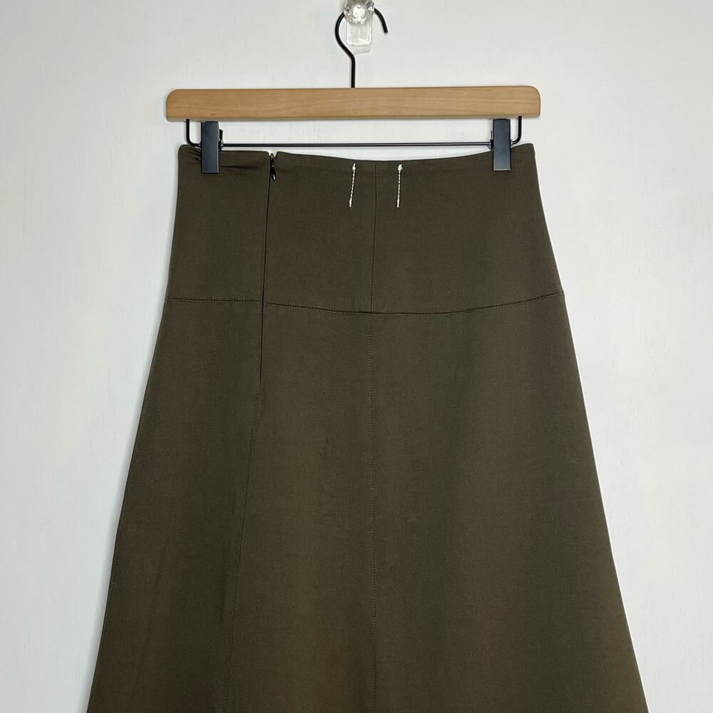 BASSIKE Flare Skirt Women's Size 0 Olive Green Stretch High Waist Midi - Picture 5 of 9